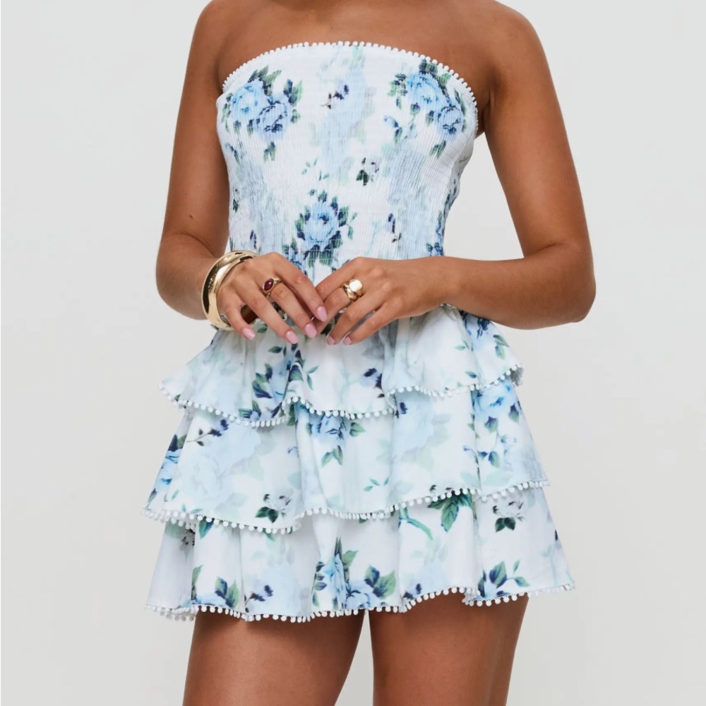 Floral Strapless Ruffle Dress